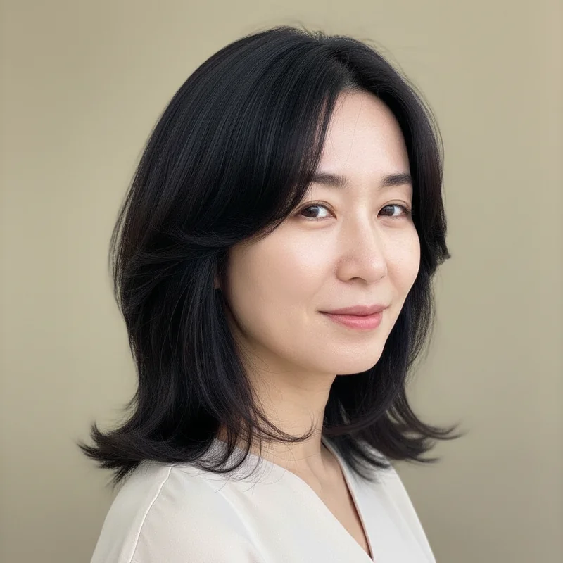 2025년 50대 여자 중단발 반곱슬 넓은 이마 커버 추천 헤어스타일